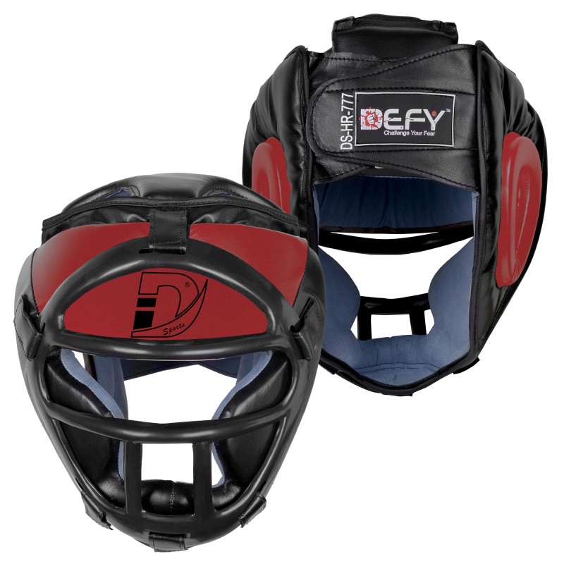 DEFY Boxing Head Guard Premium Synthetic Leather Head Gear MMA UFC Wrestling New Red