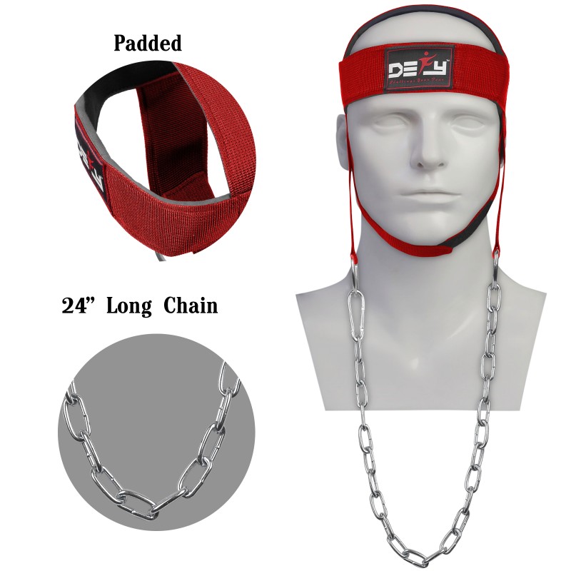 DEFY NYLON WEIGHT LIFTING HEAD HARNESS NECK STRENGTH GYM EXERCISE PADDED RED