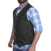 DEFY Men's Black Genuine Leather 10 Pockets Motorcycle Biker Vest XS To 12XL