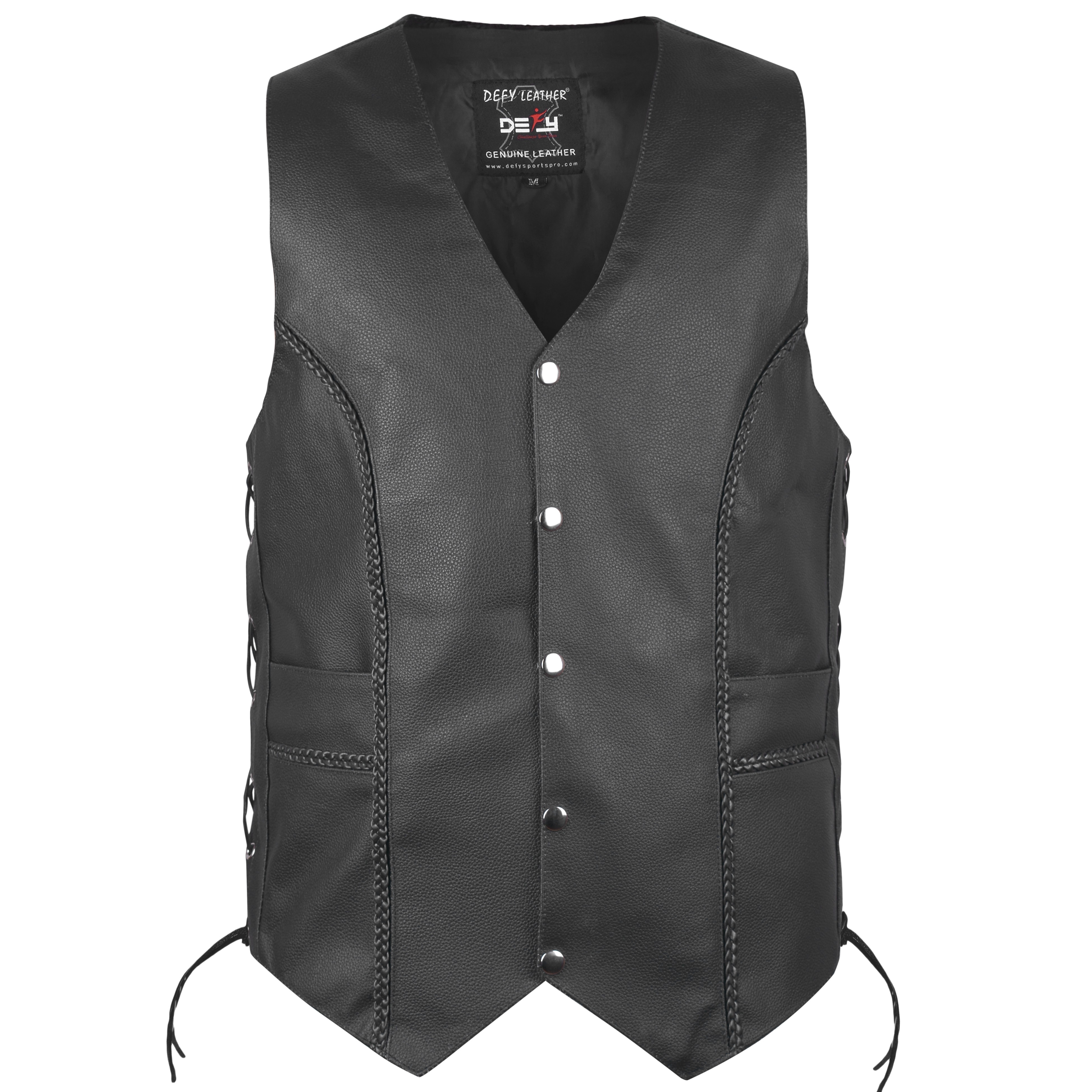 Black Genuine Leather Motorcycle Biker Premium Quality Vest