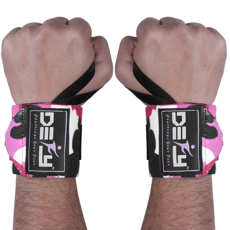 DEFY Power Weight Lifting Wrist Wraps Supports Gym Workout Bandage Straps 18" Pink Camo