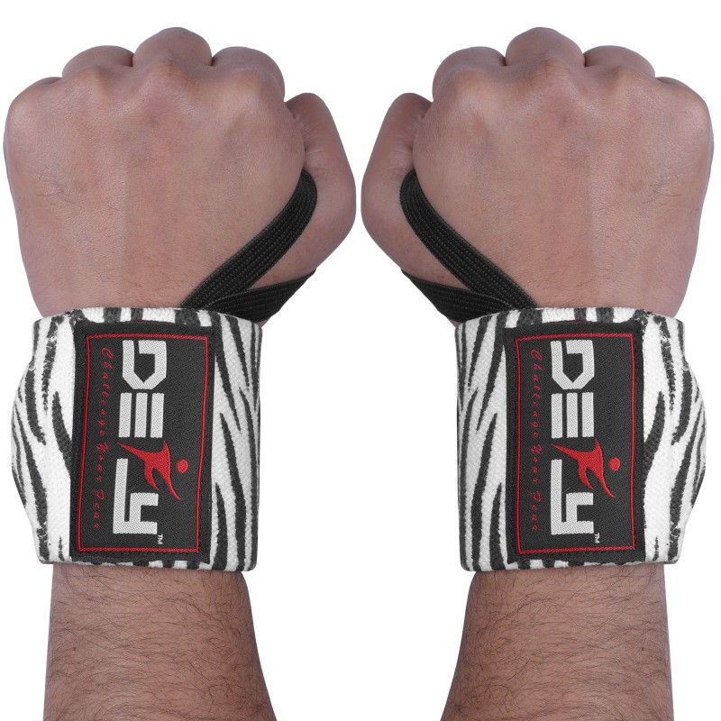 DEFY Power Weight Lifting Wrist Wraps Supports Gym Workout Bandage Straps 18" Zebra